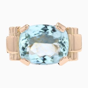 French 18 Karat Rose Gold Tank Ring with Aquamarine, 1940s
