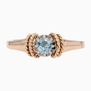 French 18 Karat Rose Gold Ring with Aquamarine, 1940s