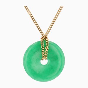 Moderne Halskette aus 18 Karat Gelbgold mit Jadescheibe