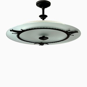 Glass and Parchment Ceiling Light by Bjerkås Armatur, 1940s