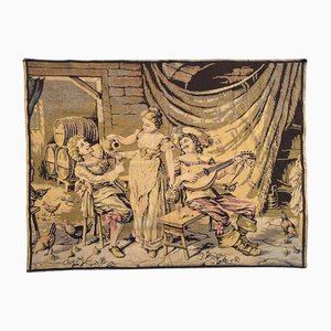 Arazzo Mid-Century jacquard con scena da taverna galante, Francia, anni '50