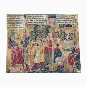 Handbedruckter französischer Vintage Wandteppich mit Suzanne und der Männerszene, 1960er