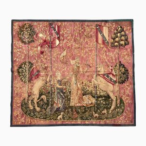 French Handwoven Tapestry Lady and Licorn Scene from Aubusson, 1960s
