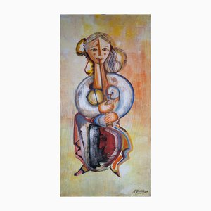 Alejandro Giner Marco, Woman with Flute, Oil on Board