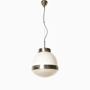 Lámpara colgante Delta vintage grande de vidrio y níquel de Sergio Mazza para Artemide, años 60