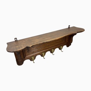 Vintage French Wall Coat Rack in Oak