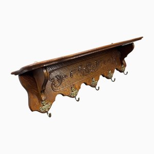 Vintage French Wall Coat Rack in Oak