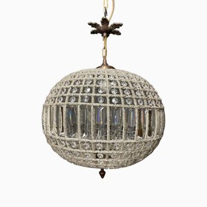 Lampadario a cesto vintage in ottone e vetro