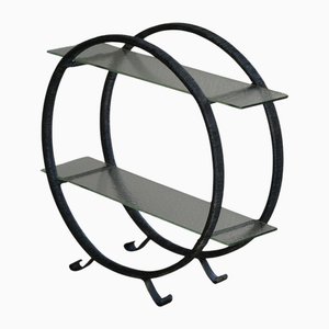 Étagère avec Cadres Ronds en Métal, Pieds Incurvés et Étagères en Verre, 1960s, Set de 2