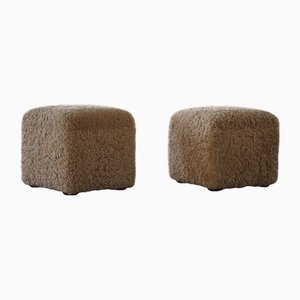 French Mid-Century Modern Cube Ottomans in Lambswool, 1960s, Set of 2