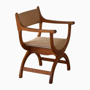 Mid-Century Kurul Armchair in Oak and Hessian attributed to Henning Kjærnulf, 1960s