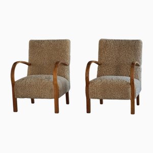 Fauteuils Arrondis Art Déco Moderne en Laine d'Agneau, Danemark, 1940s, Set de 2