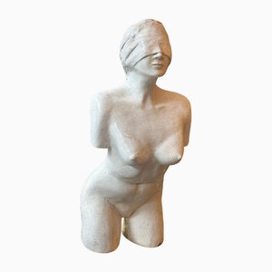 Mid-Century Modern Crackle Glazed Terracotta Bust, 1950