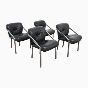 Dining Chairs with Steel and Leather by Mobil Girgi, 1970s, Set of 4