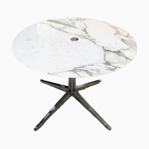 Tavolo vintage rotondo in marmo Calacatta Oro Verde con base cromata di Florence Knoll, 1990