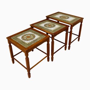Tables Gigognes en Teck et Céramique, Danemark, 1960s, Set de 3