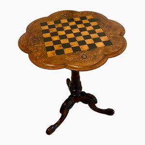 Antique Victorian Burr Walnut and Inlaid Chess Table, 1860s
