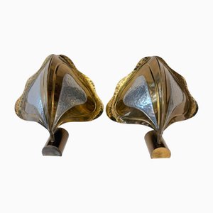 Lampade da parete floreali dorate di Richard Faure, set di 2