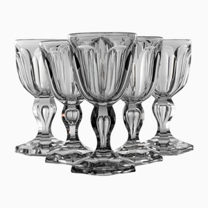Copas de vino Paul I vintage pequeñas con corte de panel de Val St. Lambert, años 50. Juego de 6