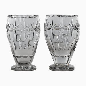 English George VI Coronation Commemorative Cut Crystal Glass Vases by Sawrex, 1937, Set of 2