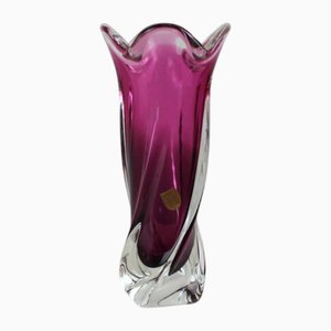 Vaso rosa-trasparente in vetro rubino, anni '60