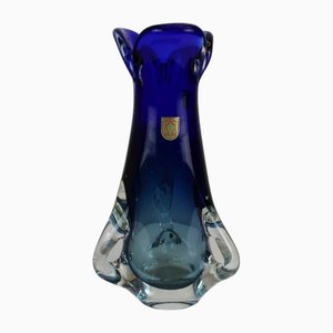 Vaso vintage in vetro rubino blu, anni '60