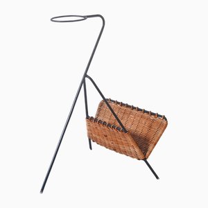 Vintage French Magazine Rack with Ashtray Holder, 1950s