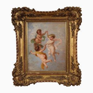 Italian Artist, Game of Cherubs, 1870, Oil on Canvas, Framed