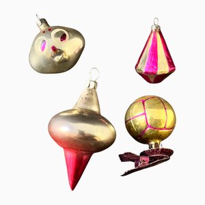 Vintage Eastern European Glass Baubles Hand Painted, 1950s-1960s, Set of 4