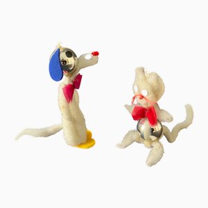 Vintage Handmade Cat and Dog Cartoon Character Christmas Decorations, Eastern Europe, 1950s-1960s, Set of 2