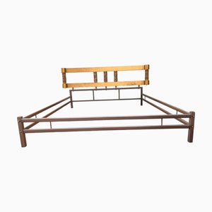 Vintage Messing Bett mit Zylindern im Rindenstil, 1970er