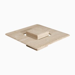 Mesa de centro Saturne cuadrada de travertino, años 80