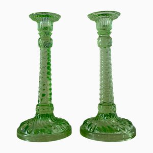 Vintage Green Crystal Candlesticks from Scailmont, 1920s, Set of 2