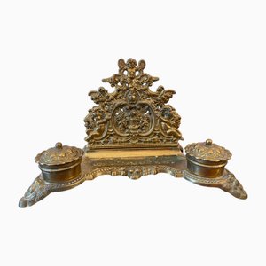 Brass Double Inkwell Letter Holder with Putti, Cherubs, and Angels, France, 1900s, 1890s