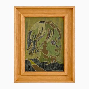 Pierre Courtens, Porträt eines Kindes, 1960er, Mixed Media auf Tafel