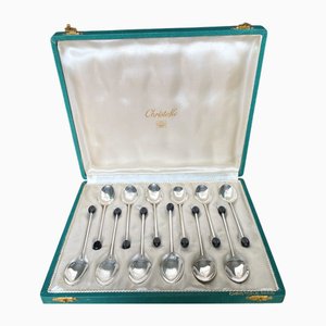 Versilberte Espressolöffel mit Kaffeebohnenmuster von Christofle, Frankreich, 1950er, 12 Set