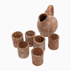 Krug und Tassen aus engobiertem Terrakotta, 1950er, 7 . Set