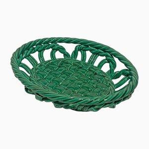 Green Ceramic Braided Bowl in the style of Vallauris, 1950s