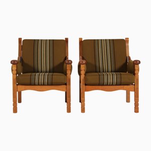 Danish Oak Lounge Chairs in the style of Henning Kjærnulf, 1970s, Set of 2