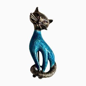 Vintage Katzenbrosche aus Silber & Emaille von Finn Jensen, Norwegen, 1960er