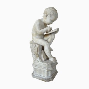 Putto Writing, 1890er, Alabaster Skulptur
