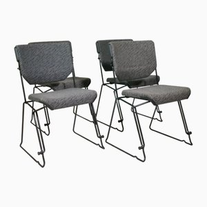 Sillas apilables Mid-Century de metal y tela de Albert Stoll para Giroflex, años 80. Juego de 4