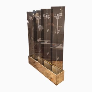 Glass, Brass, and Wood Planter, Italy, 1970s