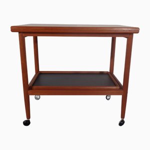 Carrito extensible con chanclas de teca con bandeja extraíble de Grete Jalk para Poul Jeppesens Møbelfabrik, Dinamarca, años 60