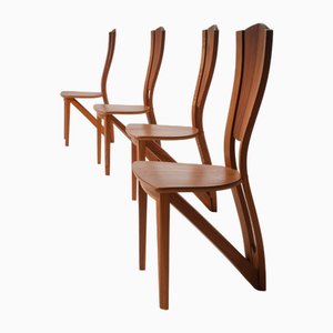 Ulmenholz Stühle von Maison Seltz, 1980er, 4er Set
