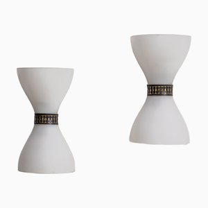 Bow-Tie Wall Lamps in Opaque Glass, Set of 2