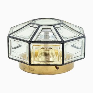 Lampada da soffitto Mid-Century moderna in vetro e ottone di Limburg, Germania, anni '60