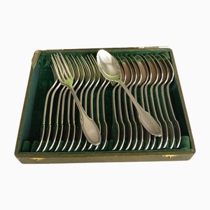 Silver-Plated Alfénide Dessert Flatware Set with Perles Decor from Christofle, France, 1900s, Set of 24