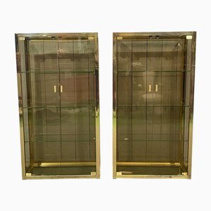 Vitrines en Chrome Doré et Verre Fumé, 1980s, Set de 2