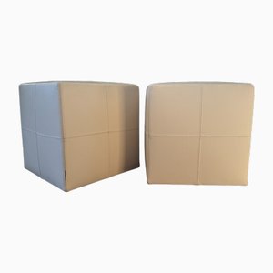 White Leather Poufs from Minotti, 2000s, Set of 2